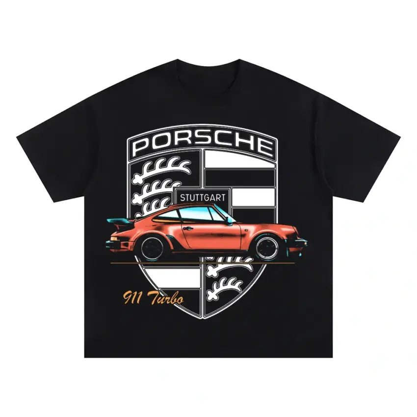 Stuttgart Turbo Crest Oversized Black Graphic Tee