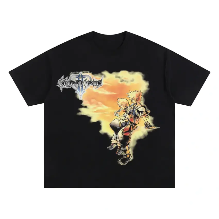 Sora Falling To The Heart Oversized Black Graphic Tee