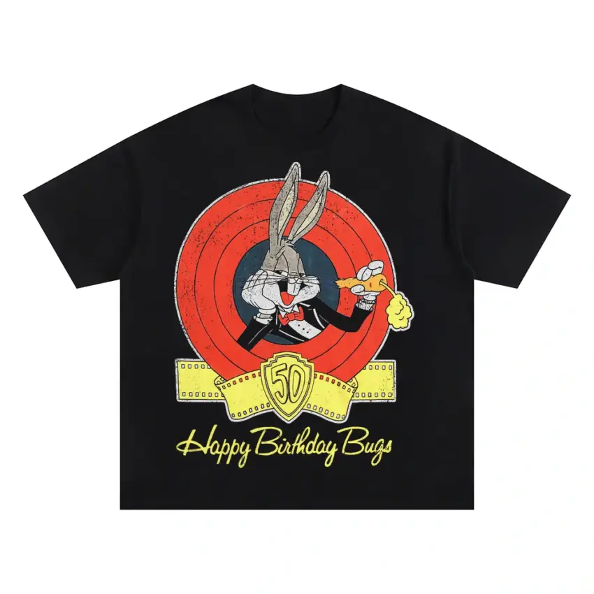 Happy Birthday Bugs Fifty Oversized Black Graphic Tee