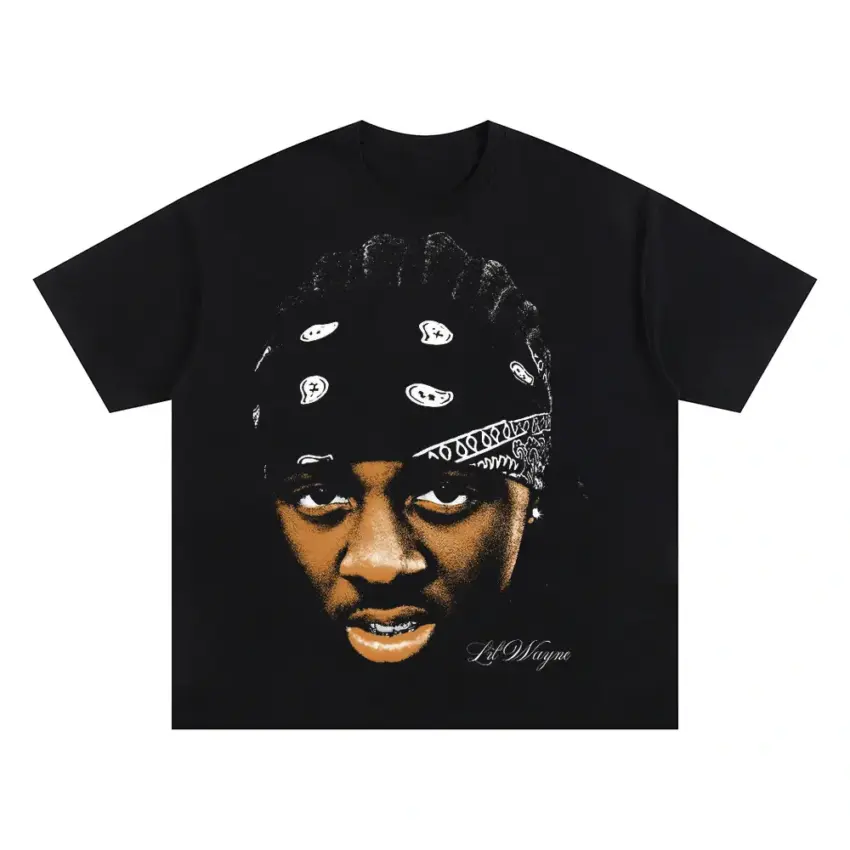 2Pac Bandana Portrait Oversized Black Graphic Tee