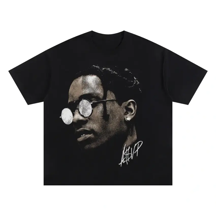 ASAP Rocky Testing Portrait Oversized Black Graphic Tee