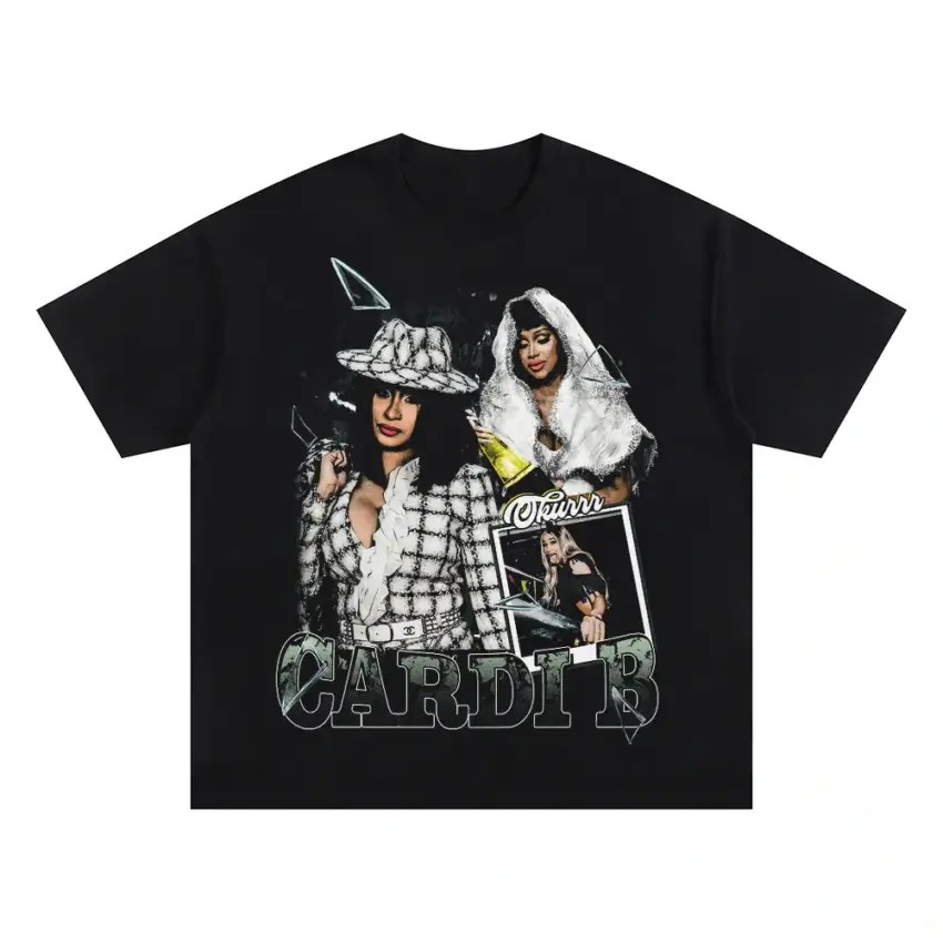 Cardi B Collage Oversized Black Graphic Tee
