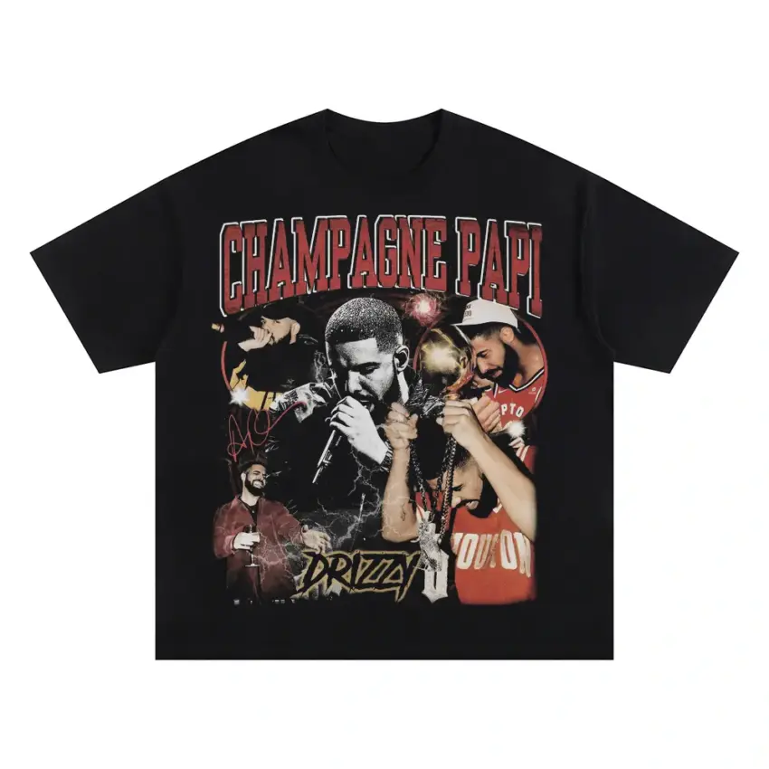 Champagne Papi Drizzy Oversized Black Graphic Tee