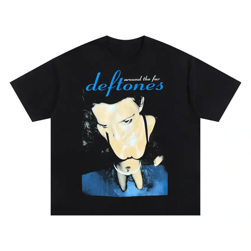 Deftones Band Portrait Oversized Black Graphic Tee