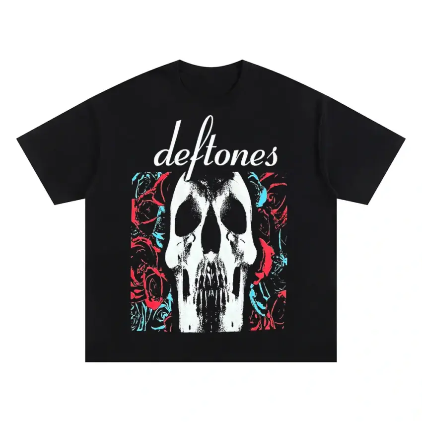 Deftones Ornate Skull Oversized Black Graphic Tee