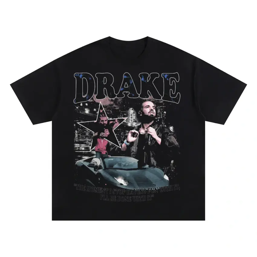 Drake Car Collage Oversized Black Graphic Tee