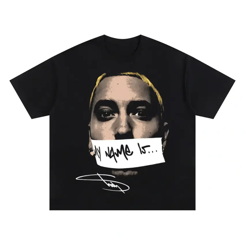 Eminem Signature Portrait Oversized Black Graphic Tee