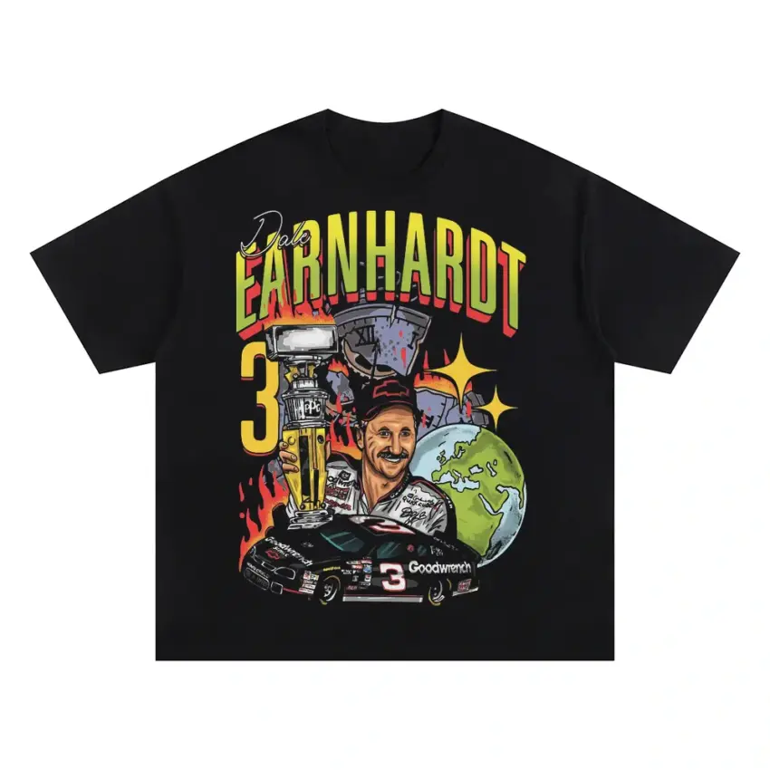 Earnhardt Legend Number Three Oversized Black Graphic Tee