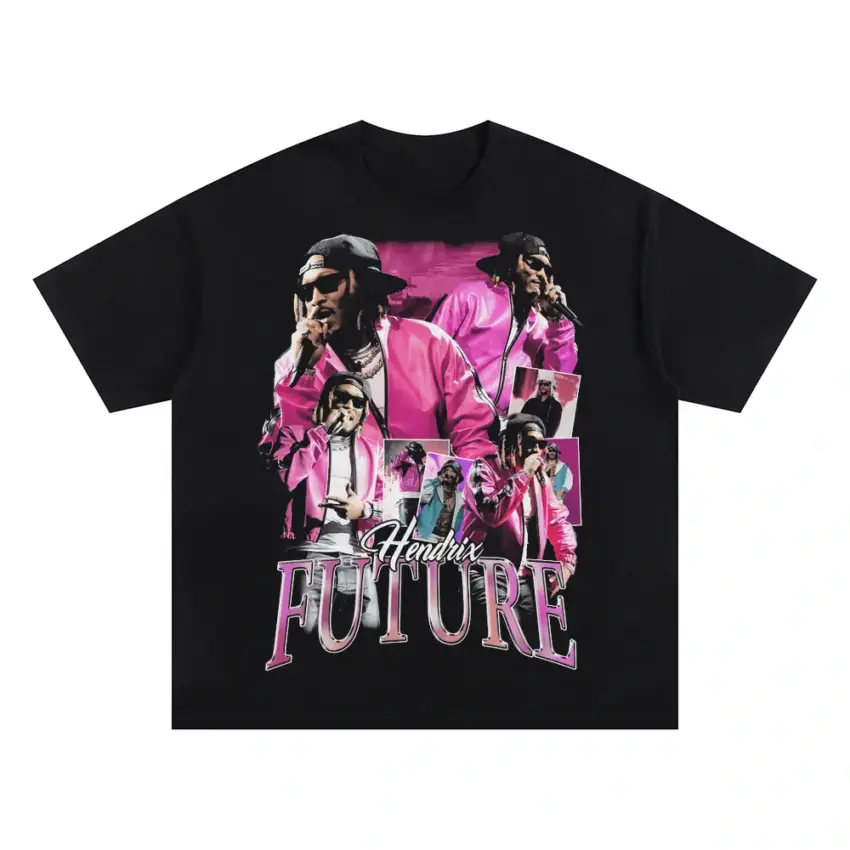 Future Pink Money Collage Oversized Black Graphic Tee