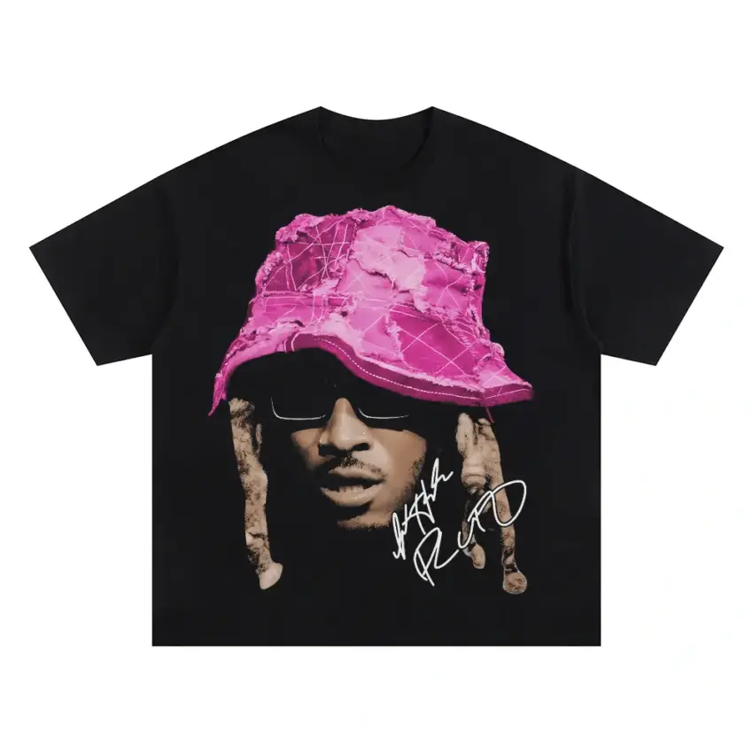 Future Pink Hat Drip Oversized Black Graphic Tee