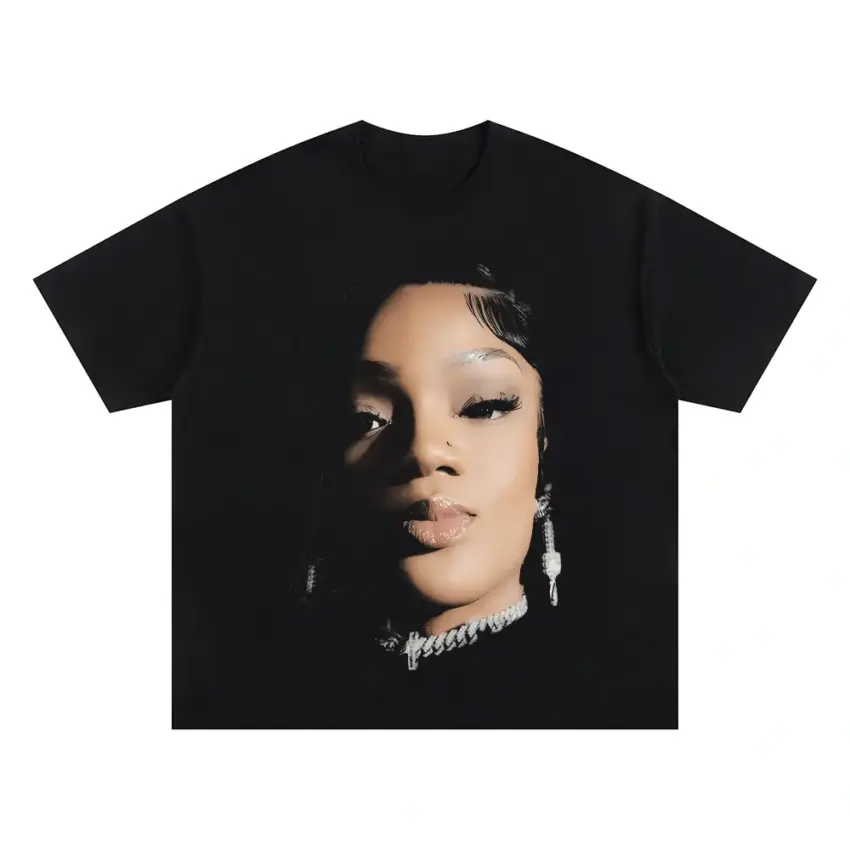 GloRilla FNF Portrait Oversized Black Graphic Tee