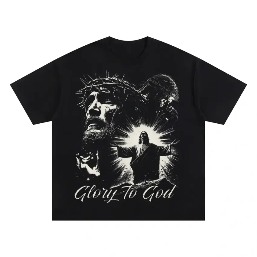 Glory To God Oversized Black Graphic Tee