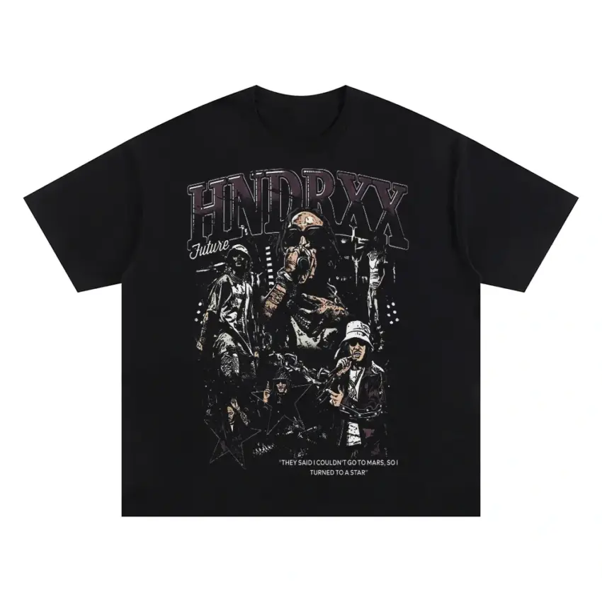 Hndrxx Monochrome Tribute Oversized Black Graphic Tee