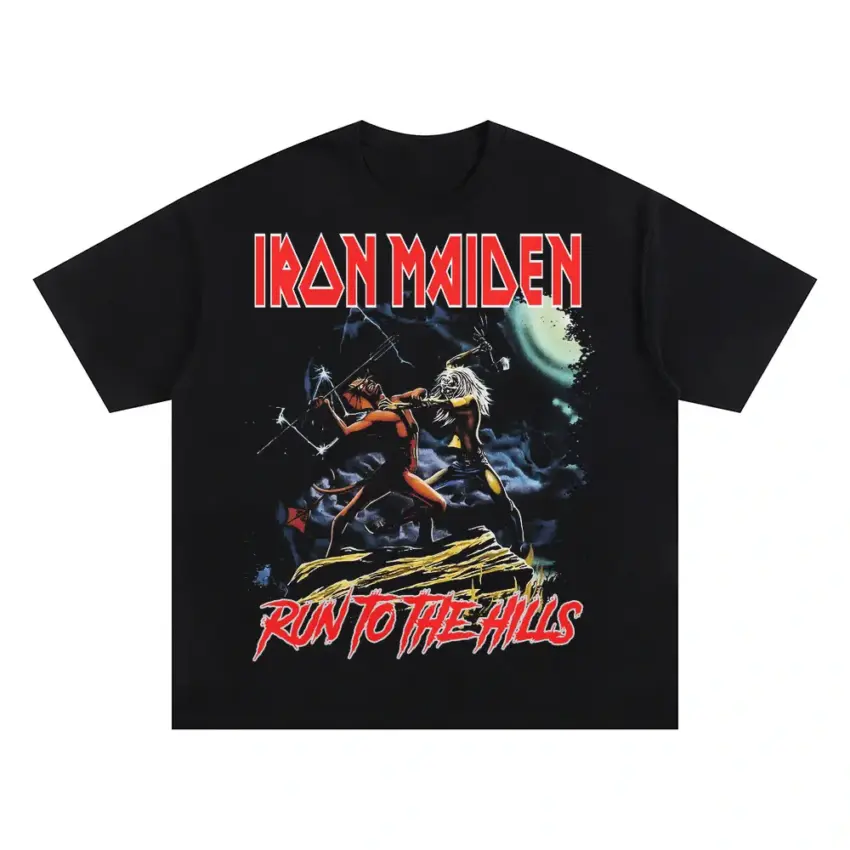 Iron Maiden Run For The Hills Oversized Black Graphic Tee