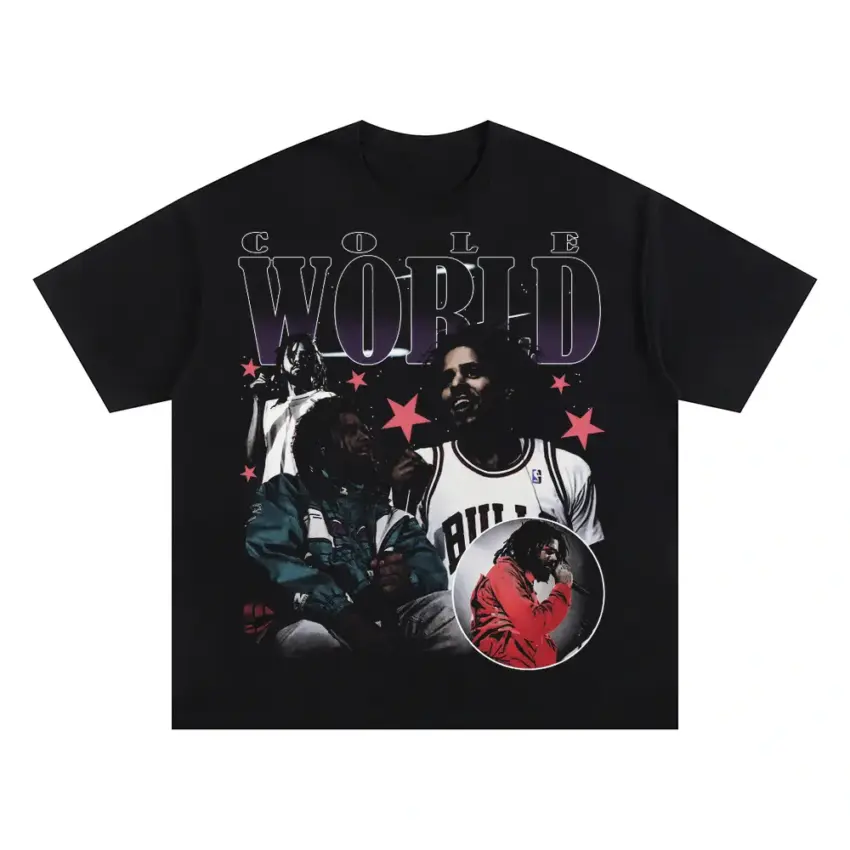 J Cole Cole World Jersey Oversized Black Graphic Tee