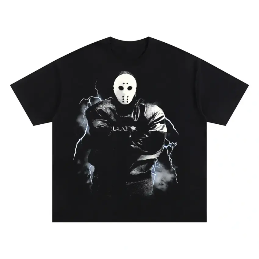 Jason Mask Savage Oversized Black Graphic Tee
