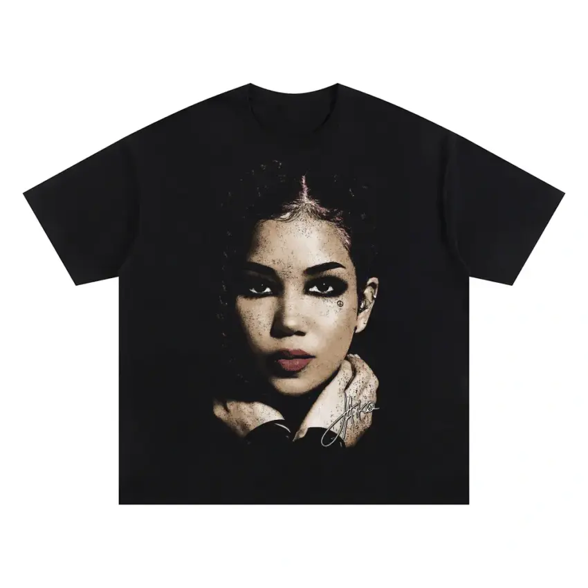 Jhene Aiko Portrait Oversized Black Graphic Tee