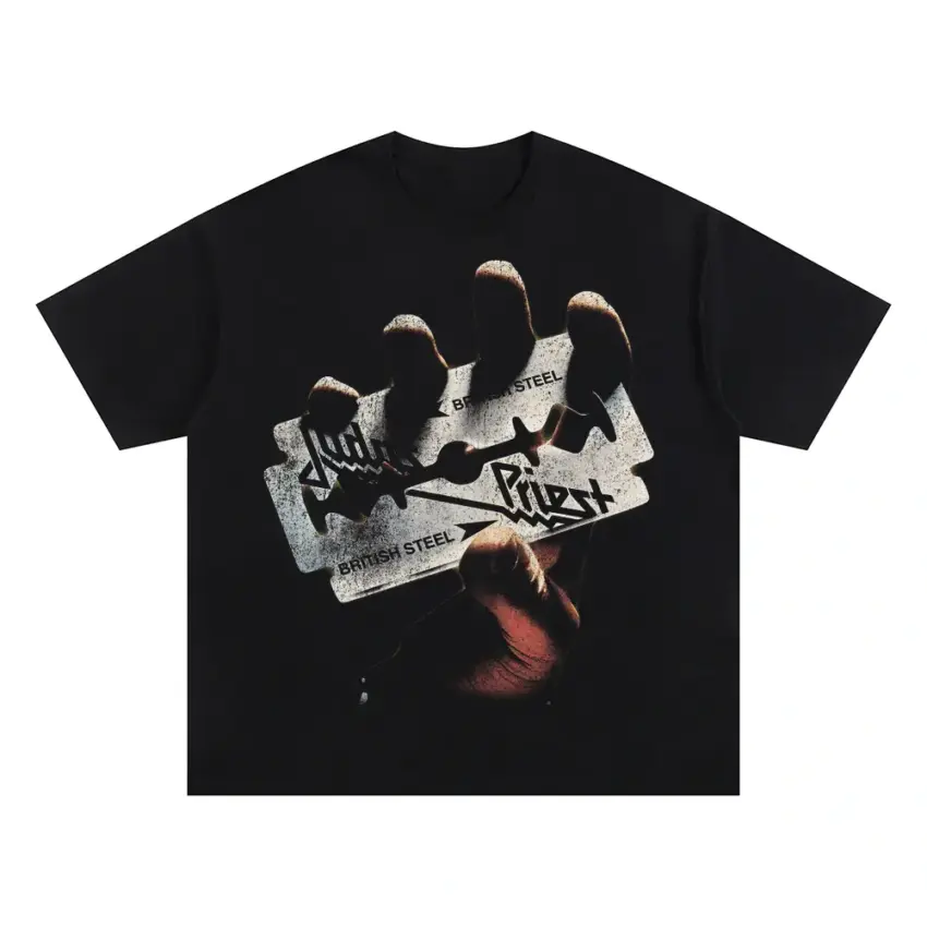 Judas Priest British Steel Oversized Black Graphic Tee
