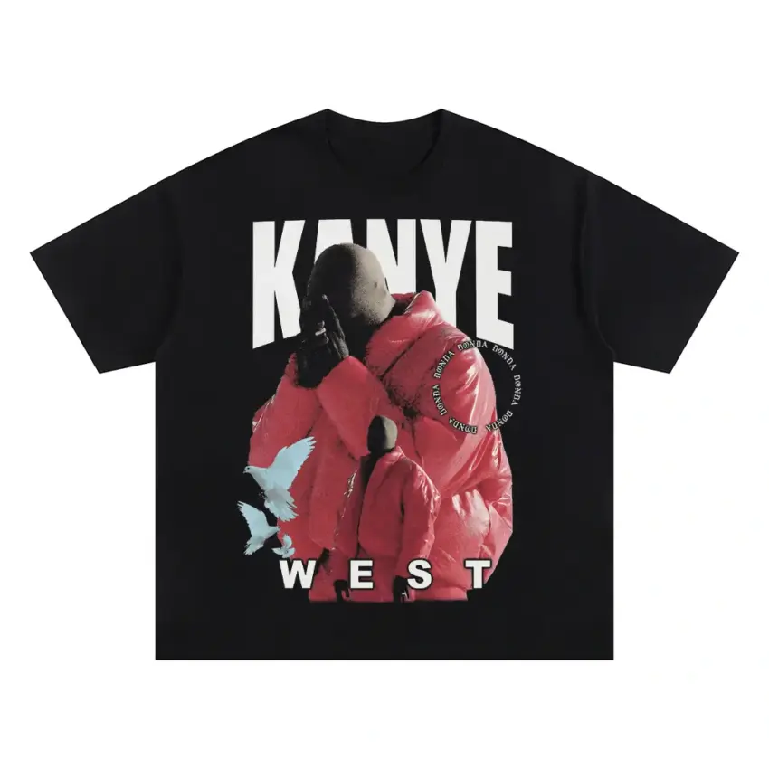Kanye West Red Jacket Era Oversized Black Graphic Tee