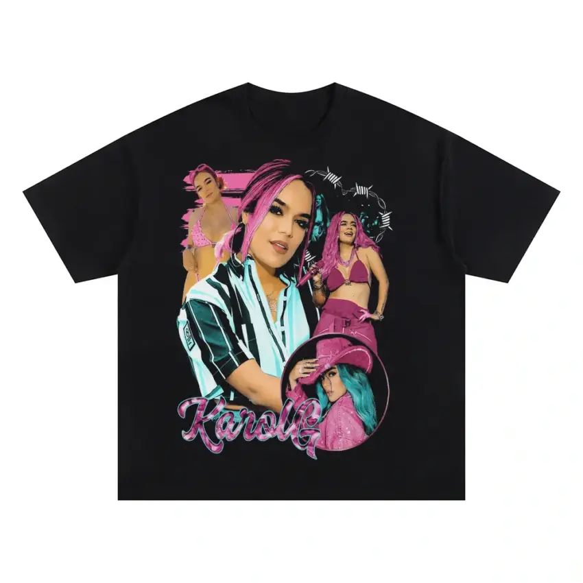 Karol G Striped Heart Oversized Black Graphic Tee