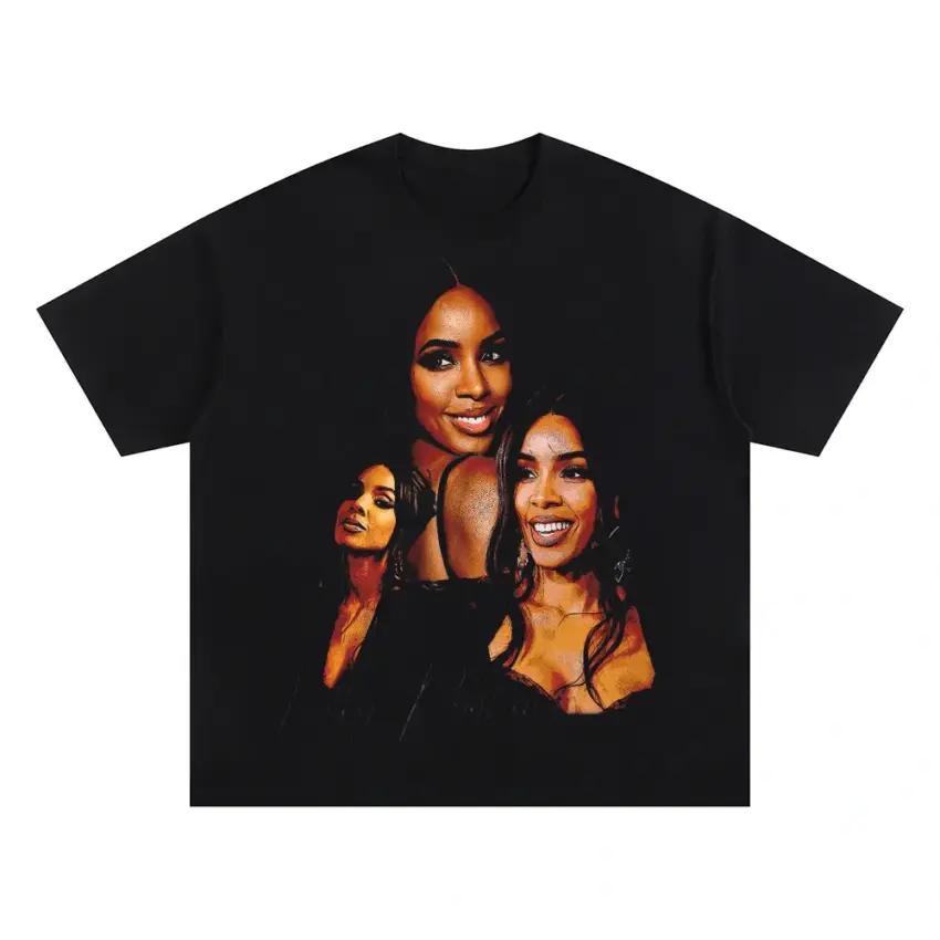 Kim And Kris Portrait Oversized Black Graphic Tee
