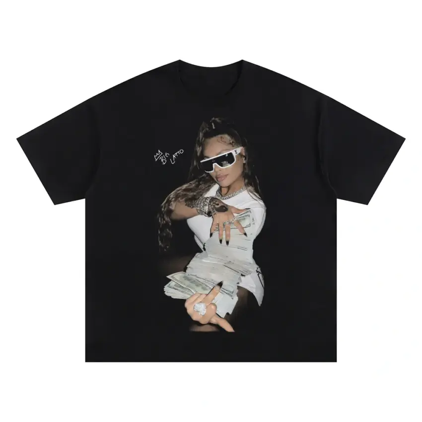 Latto Queen Of Da Souf Pose Oversized Black Graphic Tee