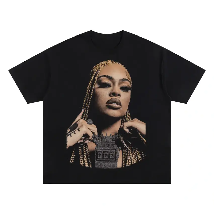 Latto Big Energy Portrait Oversized Black Graphic Tee