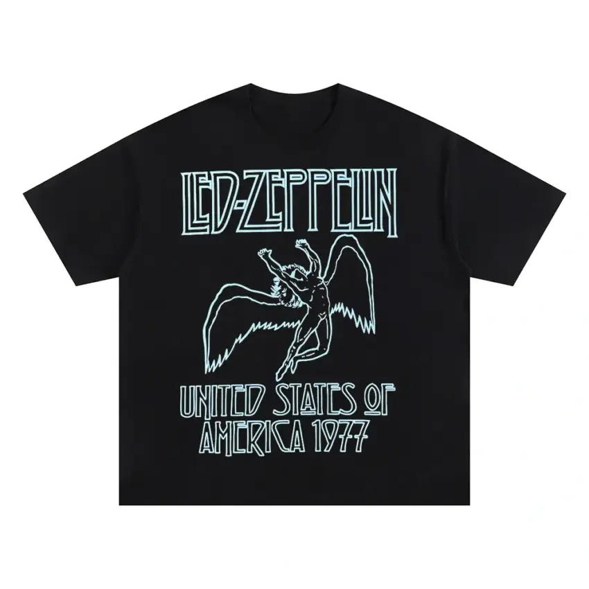 Led Zeppelin Tour 1977 Oversized Black Graphic Tee