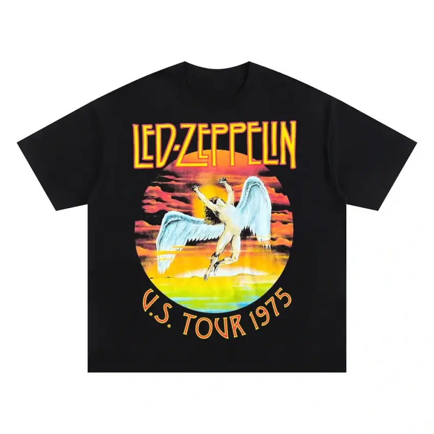 Led Zeppelin US Tour 1975 Oversized Black Graphic Tee