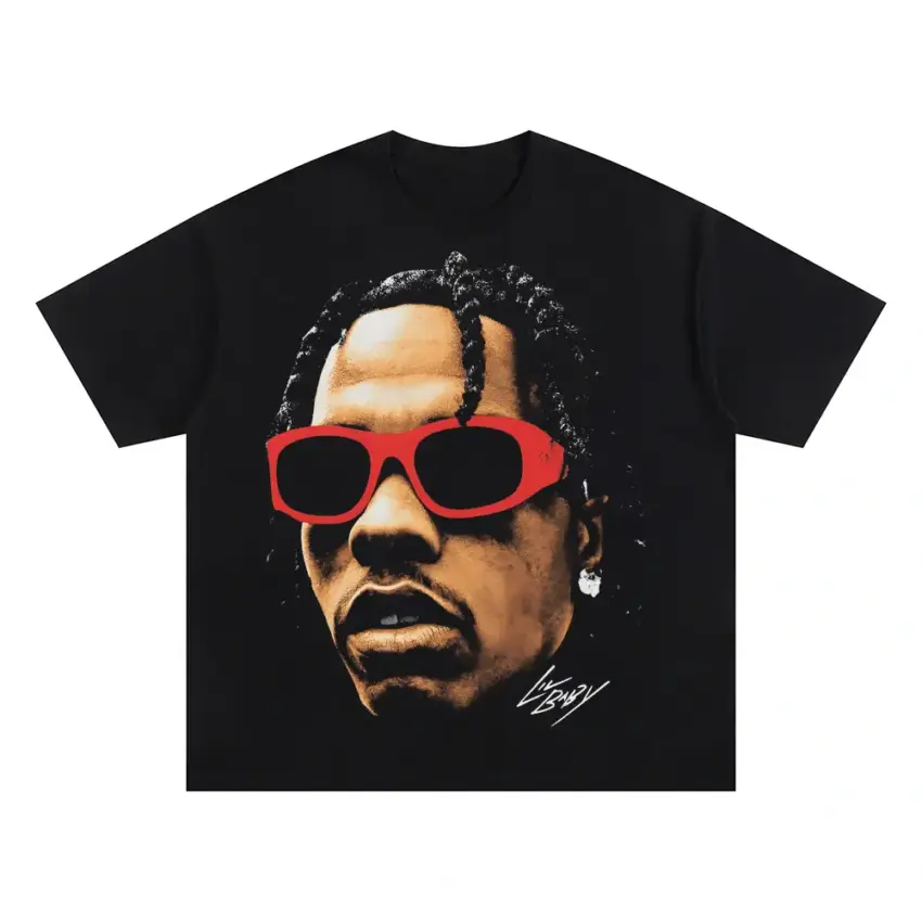 Lil Baby Red Shades Oversized Black Graphic Tee