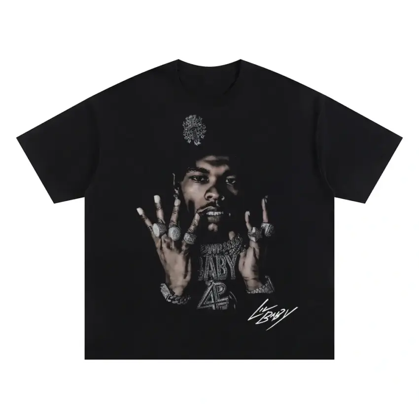 Lil Baby Signature Portrait Oversized Black Graphic Tee