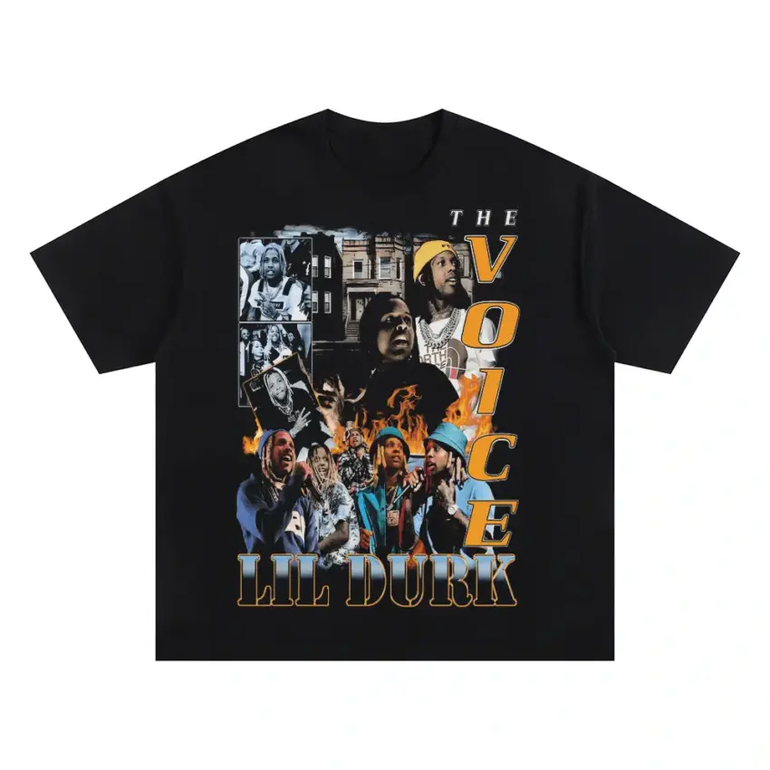 Lil Durk The Voice Collage Oversized Black Graphic Tee