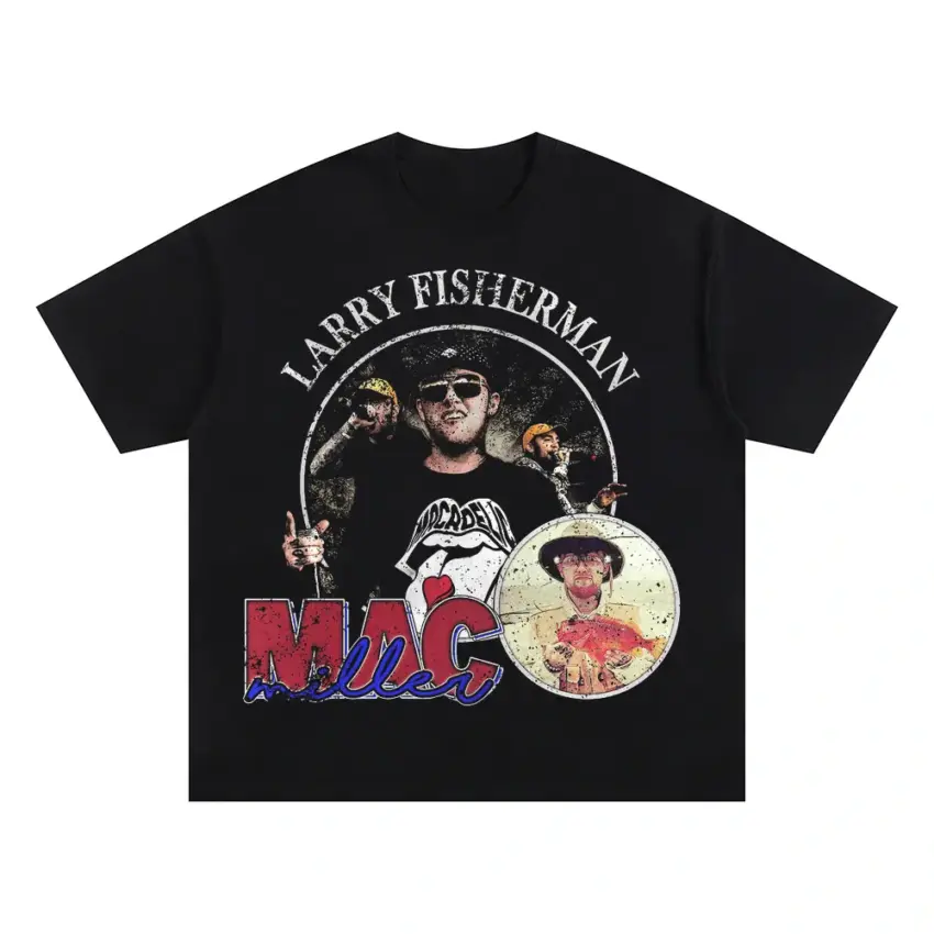 Mac Miller Larry Fisherman Oversized Black Graphic Tee