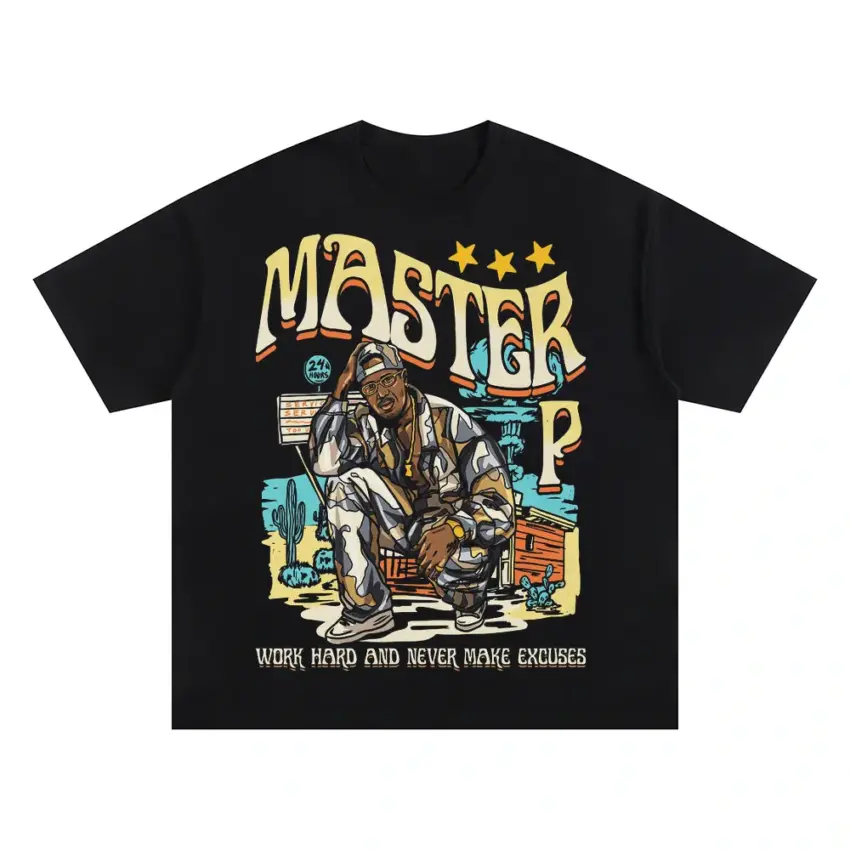 Master P Work Hard Oversized Black Graphic Tee