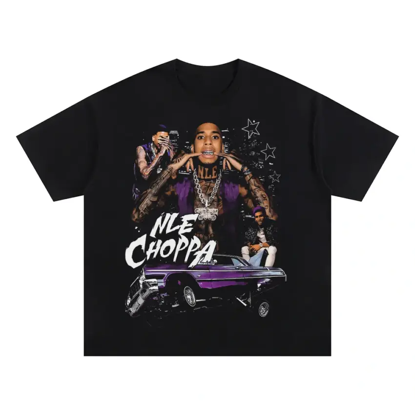 NLE Choppa Shotta Flow Oversized Black Graphic Tee