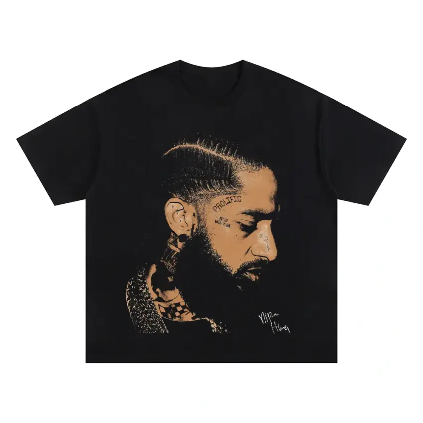 Nipsey Hussle Profile Portrait Oversized Black Graphic Tee