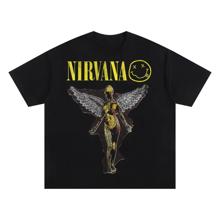 Nirvana In Utero Angel Oversized Black Graphic Tee