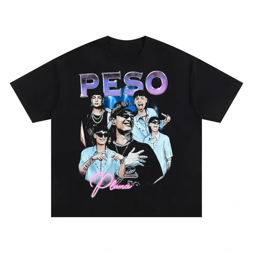 Peso Pluma Blue Hue Collage Oversized Black Graphic Tee