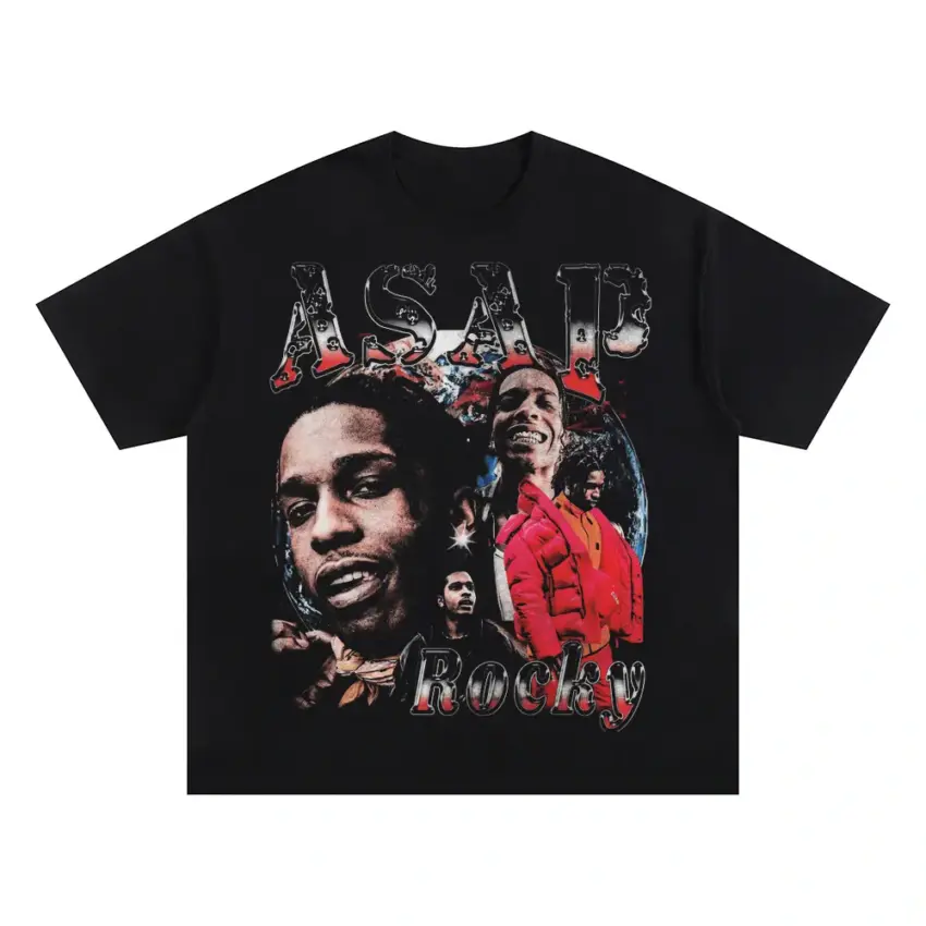 Rocky Rap Lord Oversized Black Graphic Tee