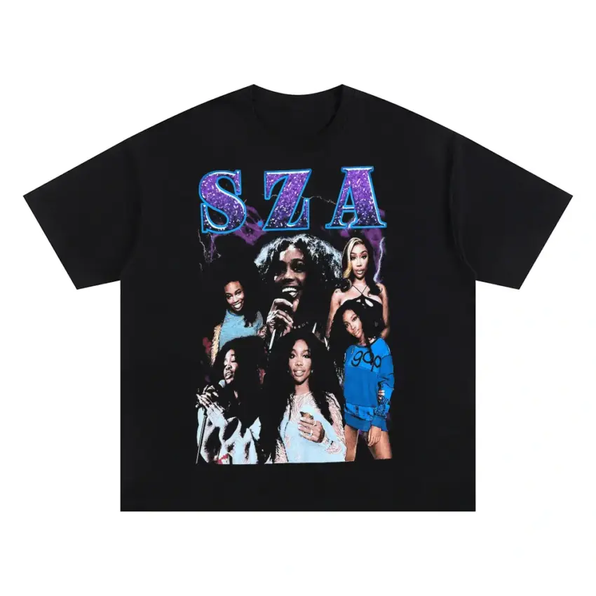 SZA Blue Dream Collage Oversized Black Graphic Tee