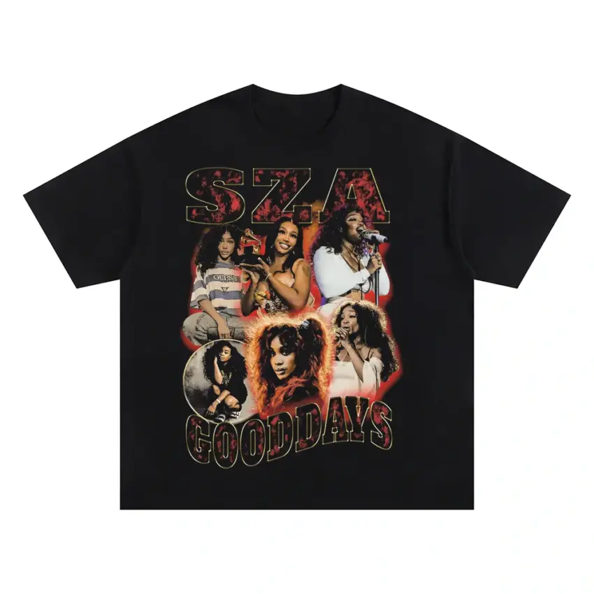 SZA Good Days Collage Oversized Black Graphic Tee