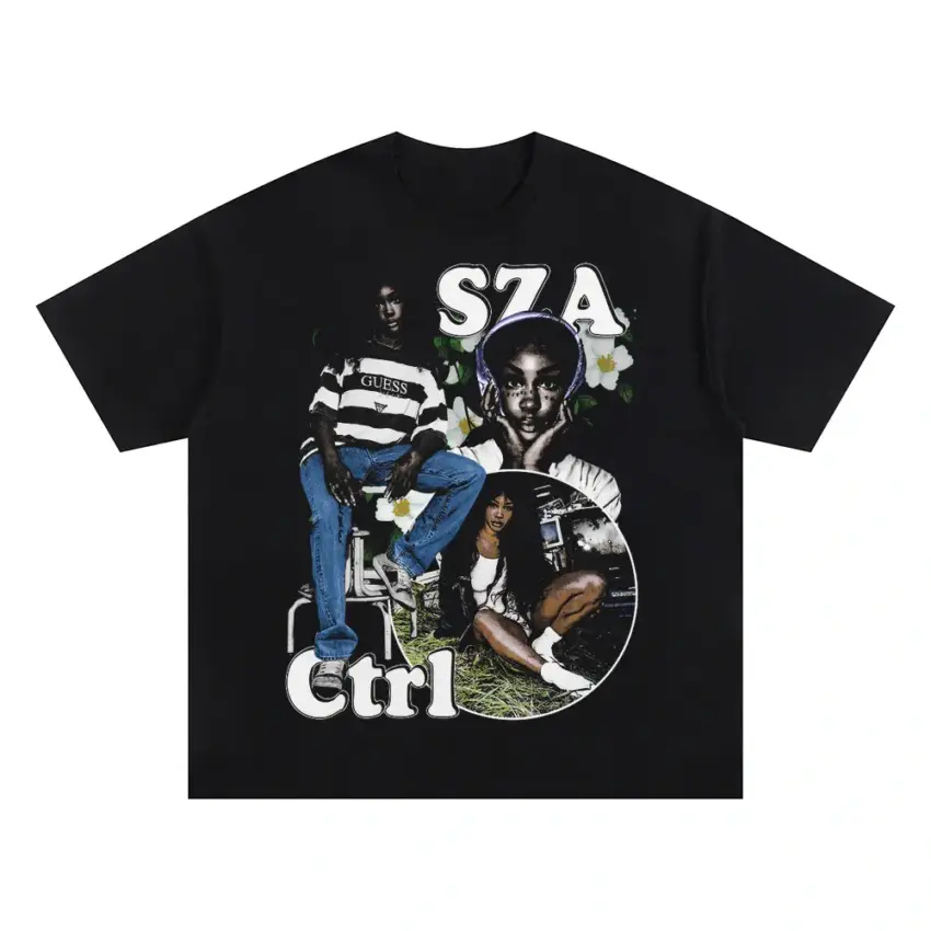 SZA Ctrl Collage2 Oversized Black Graphic Tee