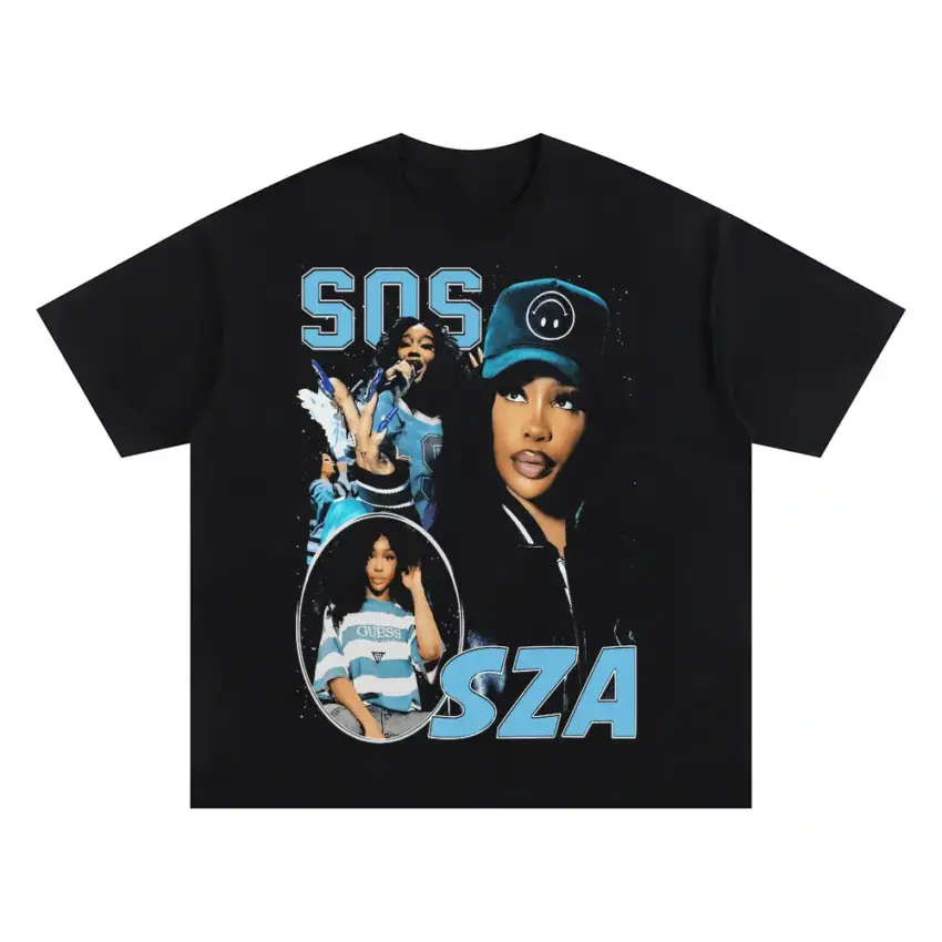 SZA SOS Lifeguard Tribute Oversized Black Graphic Tee