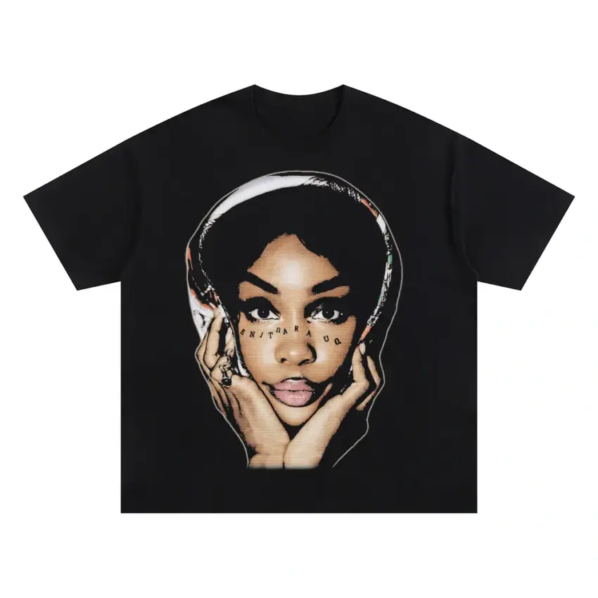SZA SOS Portrait Oversized Black Graphic Tee