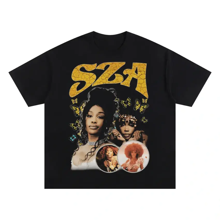 SZA SOS Yellow Theme Oversized Black Graphic Tee