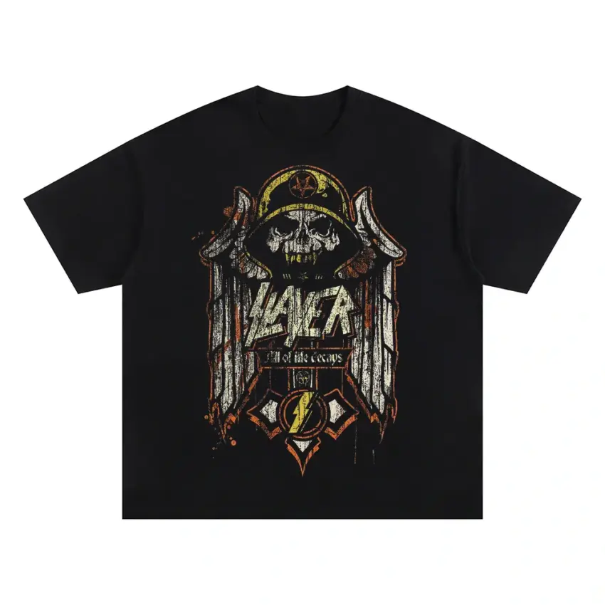 Slayer Hell Awaits Crest Oversized Black Graphic Tee