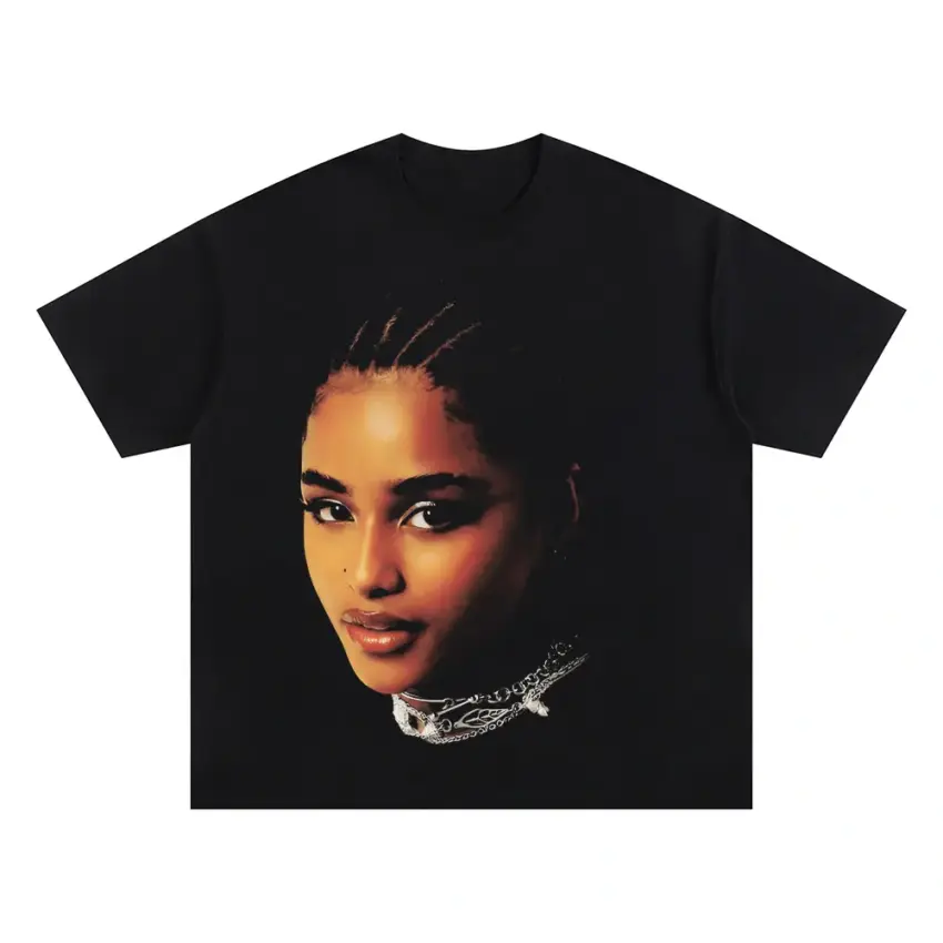 Tyla Water Portrait Oversized Black Graphic Tee