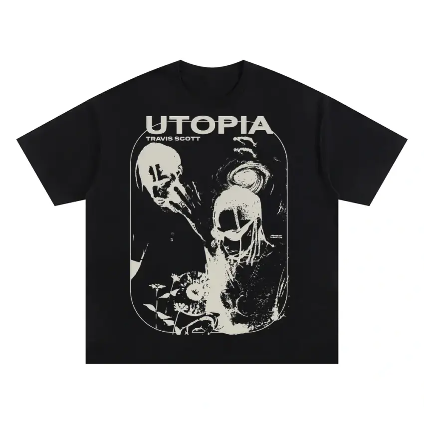 Welcome To Utopia 2 Oversized Black Graphic Tee