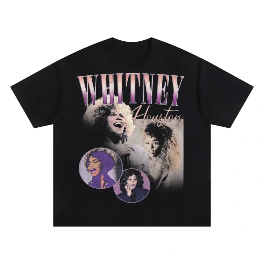 Whitney Houston Purple Tribute Oversized Black Graphic Tee