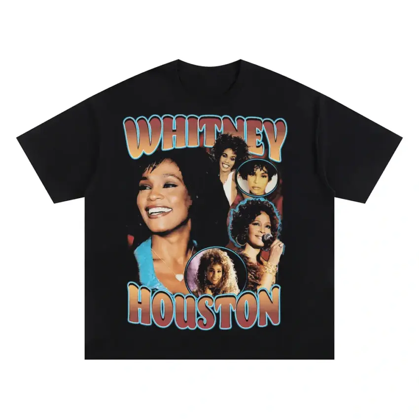 Whitney Houston I Wanna Dance Oversized Black Graphic Tee